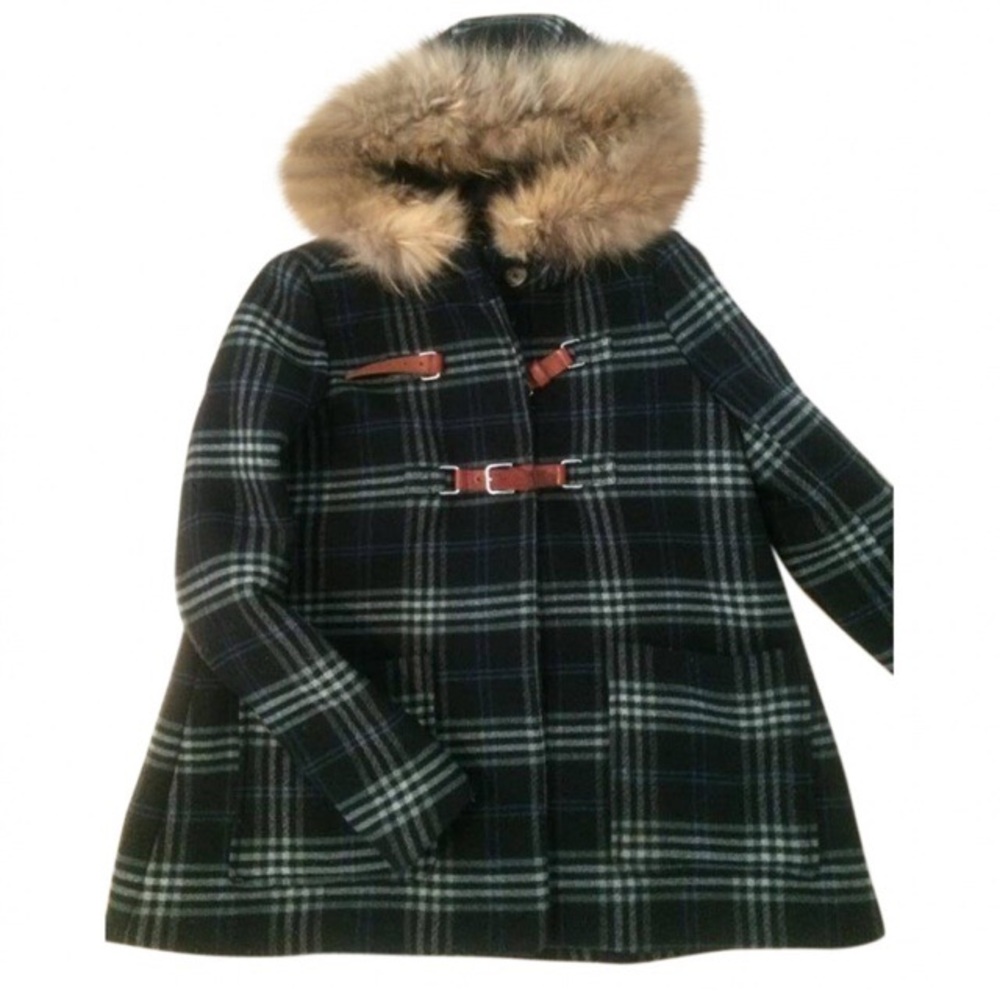 SOLD MAJE Fur Hooded Wool Short Coat, US 6..like new